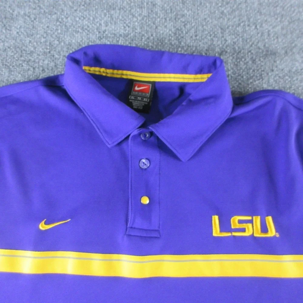 LSU Tigers Polo Shirt Mens XL Purple NCAA Football Nike Dri-FIT Performance